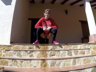 Claary Cherry – HUGE Golden Shower, on the front steps.